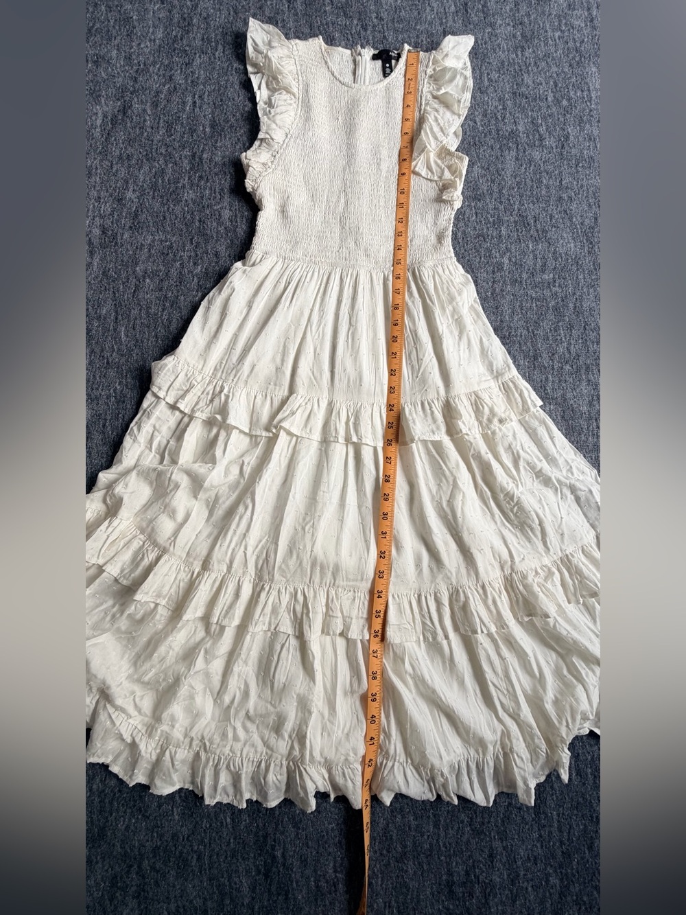 AQUA White Swiss Dot Smocked Tiered Ruffle Midi Dress Women’s Size S Boho - Picture 6 of 16
